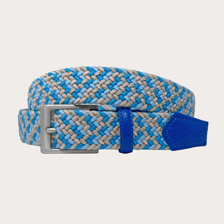 Braided elastic belt light blue light blue and beige