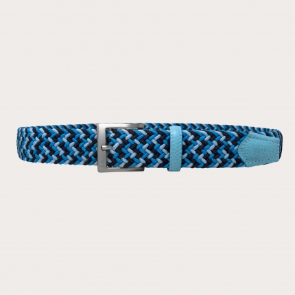 Braided elastic stretch tubular belt, blue navy and light blue