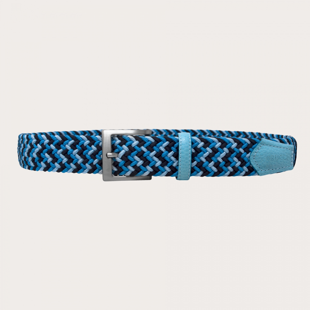 BRUCLE Cintura intrecciata elastica celeste azzurra e navy