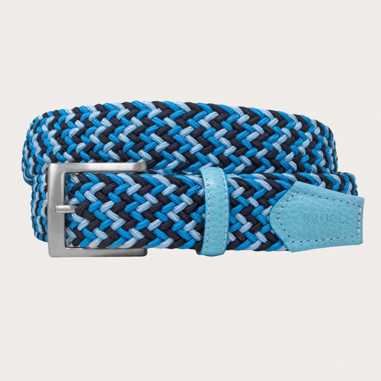 Cintura intrecciata elastica celeste azzurra e navy