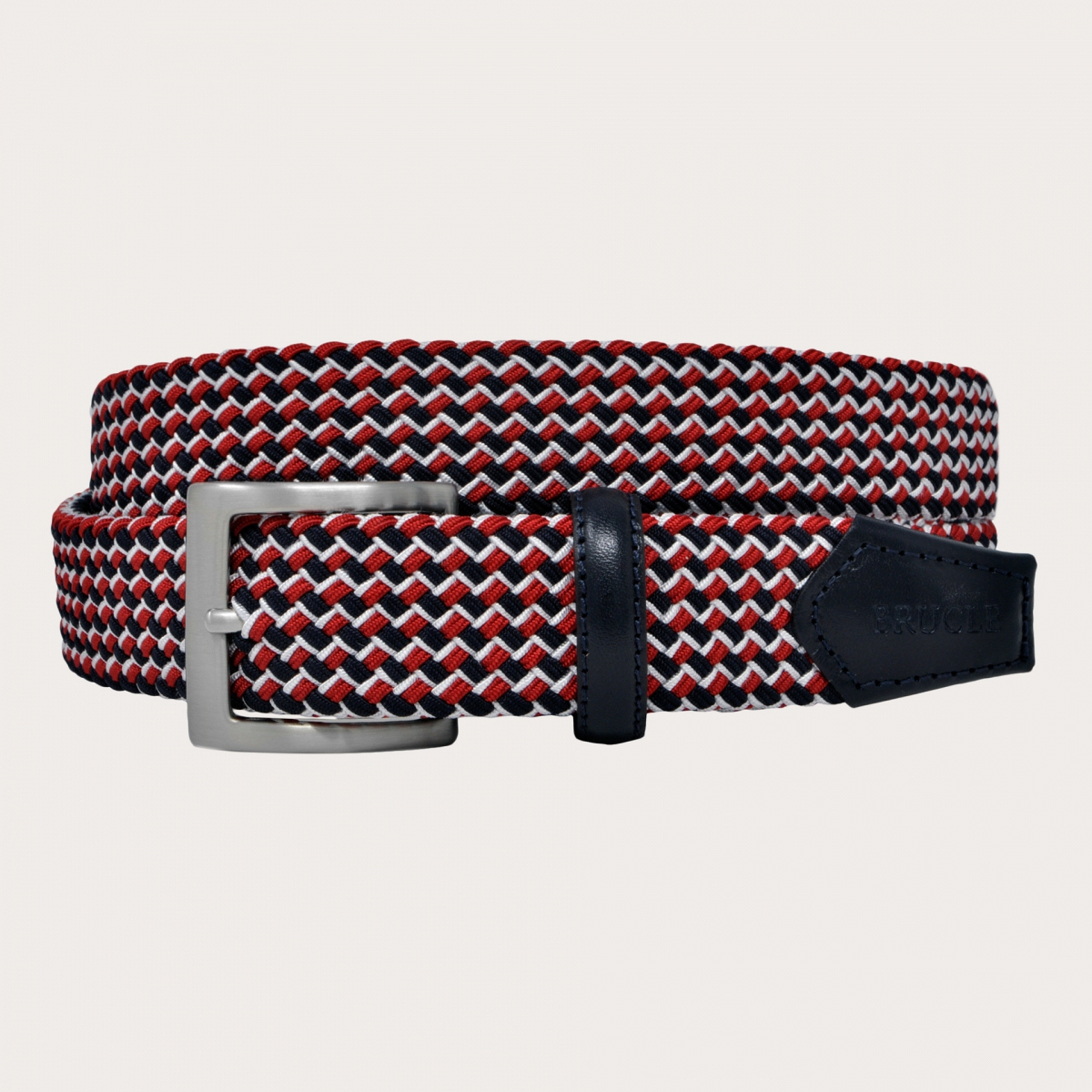 BRUCLE Red, white and blue braided tubular elastic belt