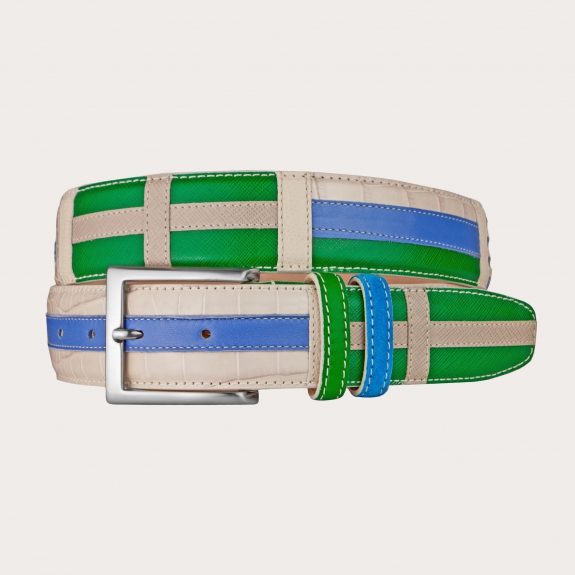 Cintura con bandiere verde beige e blu