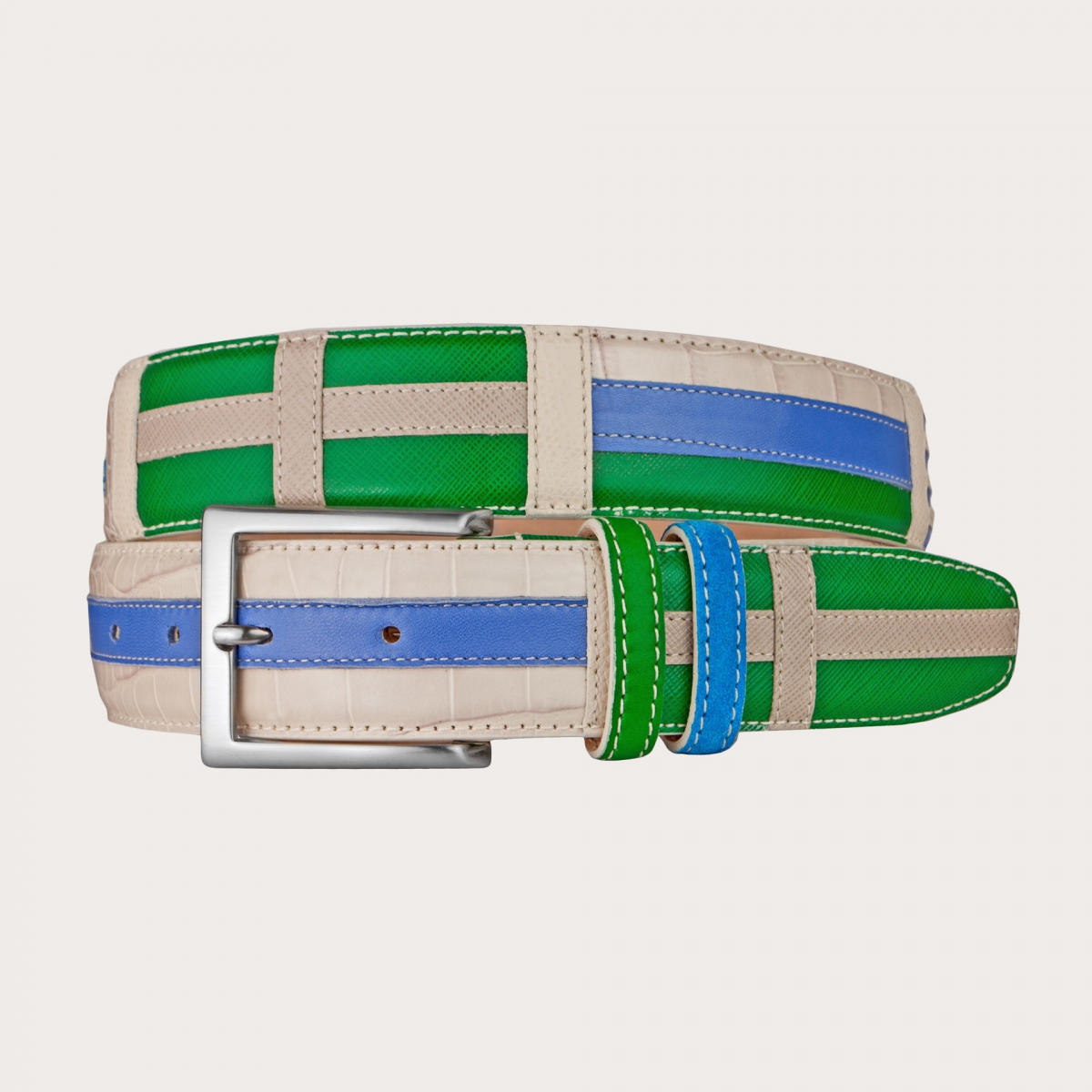 Belt patchwork flag green, tan, blue