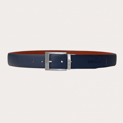 Reversible navy blue and leather belt