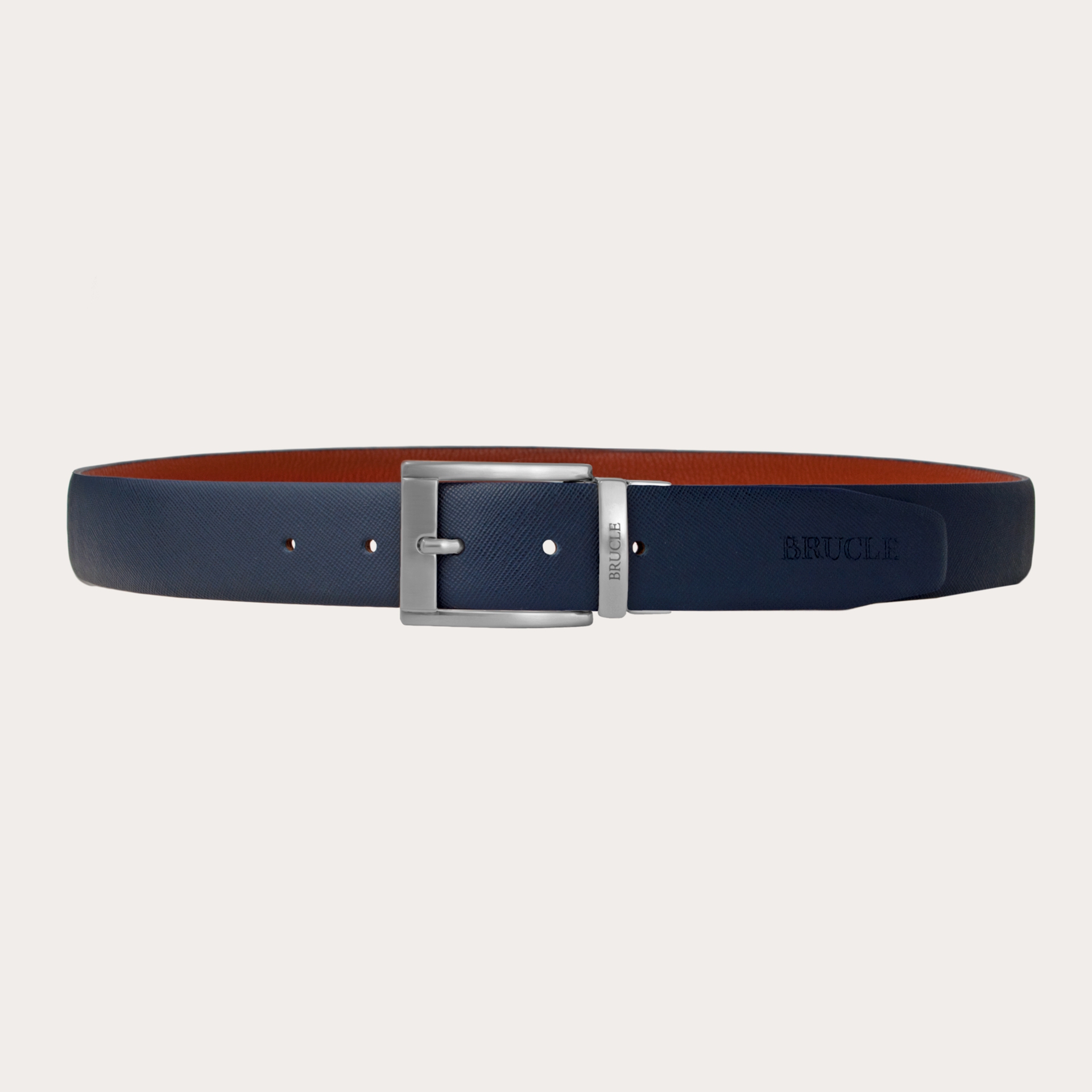 BRUCLE Ceinture réversible bleu marine et cuir