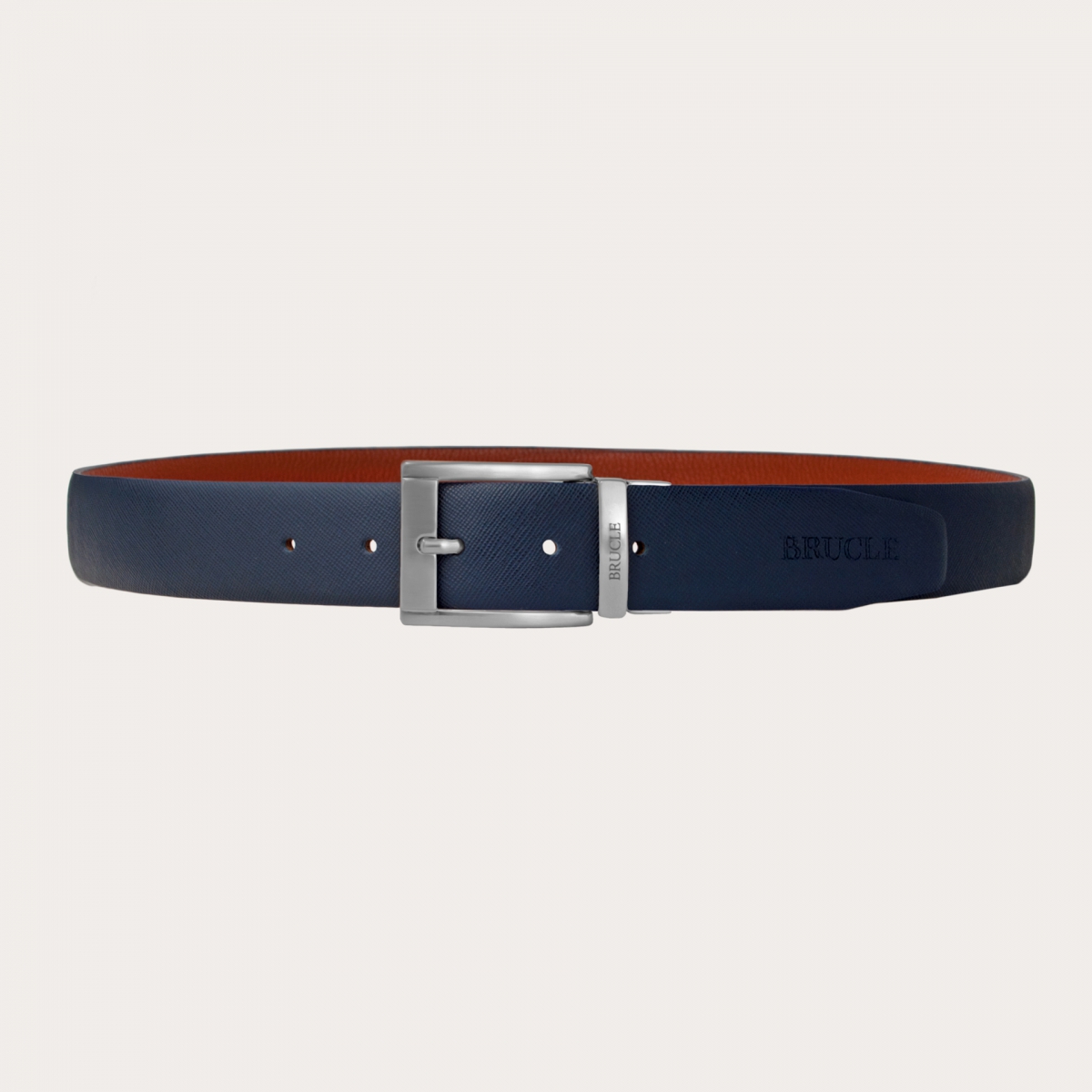 BRUCLE Ceinture réversible bleu marine et cuir