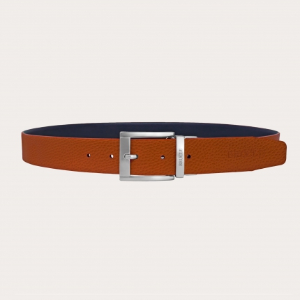 Reversible navy blue and leather belt