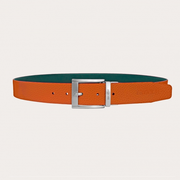 Reversible leather belt, orange and green