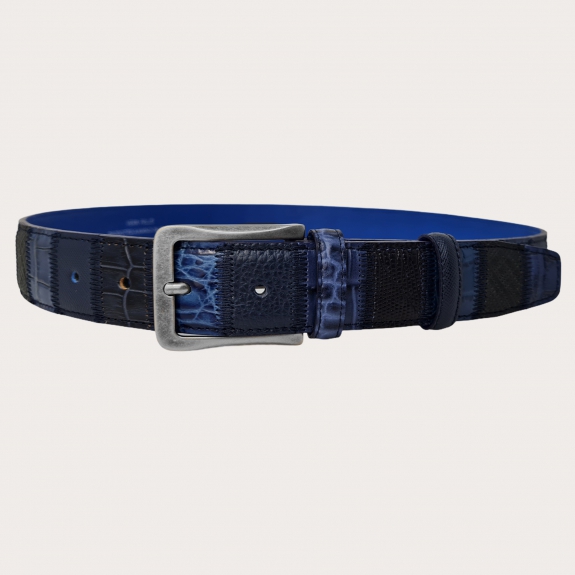 Genuine leather belt, blue patchwork