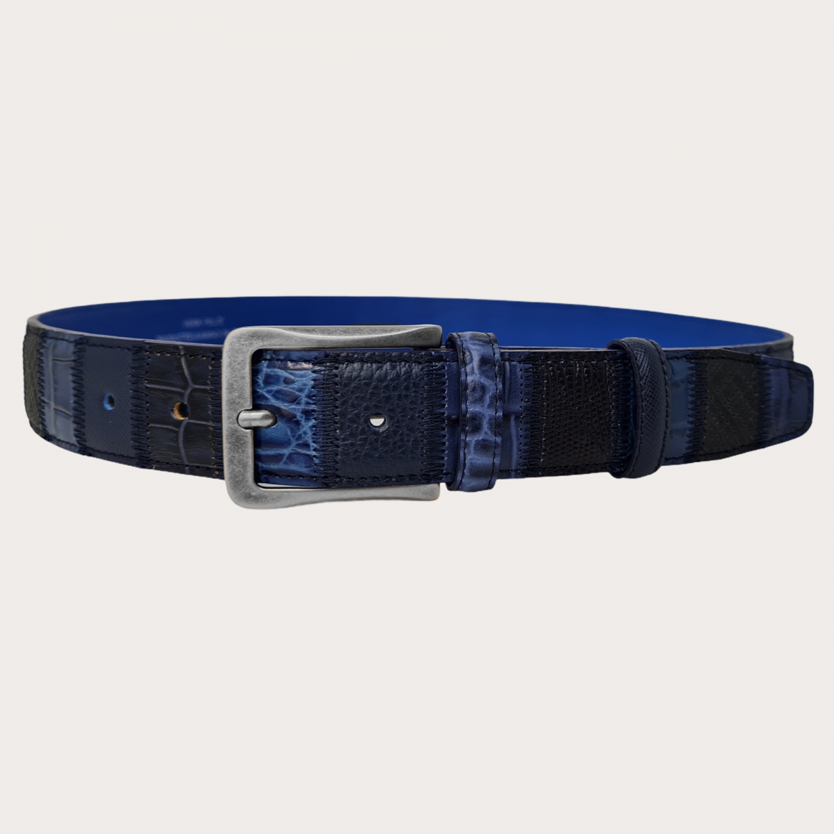BRUCLE Exclusive patchwork belt in shades of blue