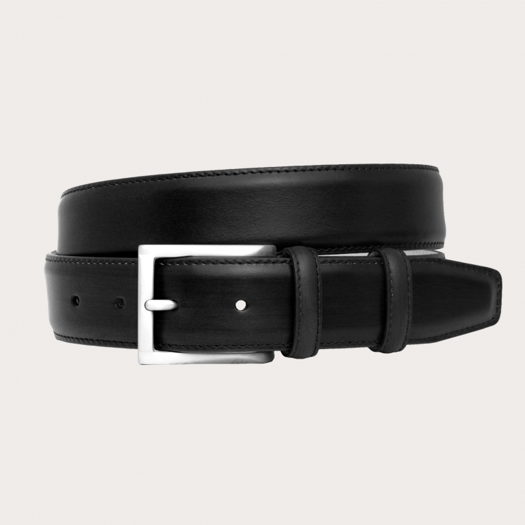 Nickel free hand-buffered black genuine leather belt