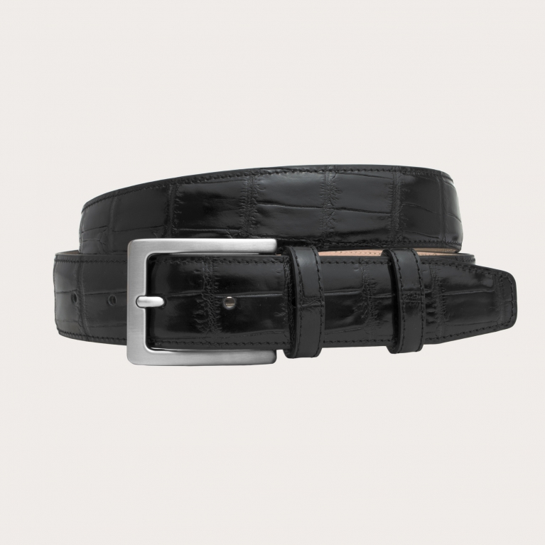 Glossy belt with black crocodile print