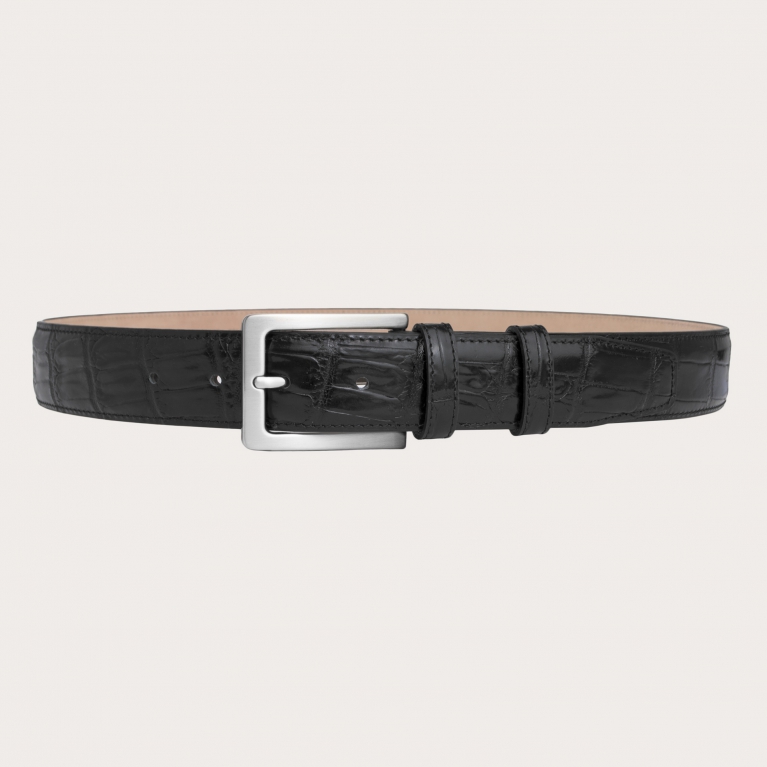 Glossy belt with black crocodile print