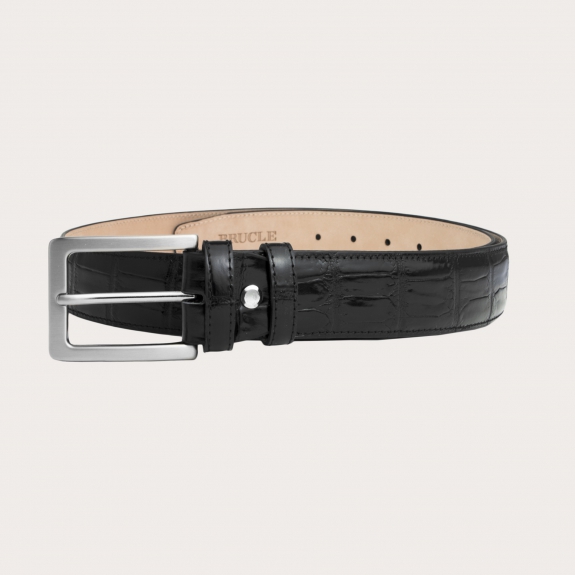 BRUCLE Glossy belt with black crocodile print