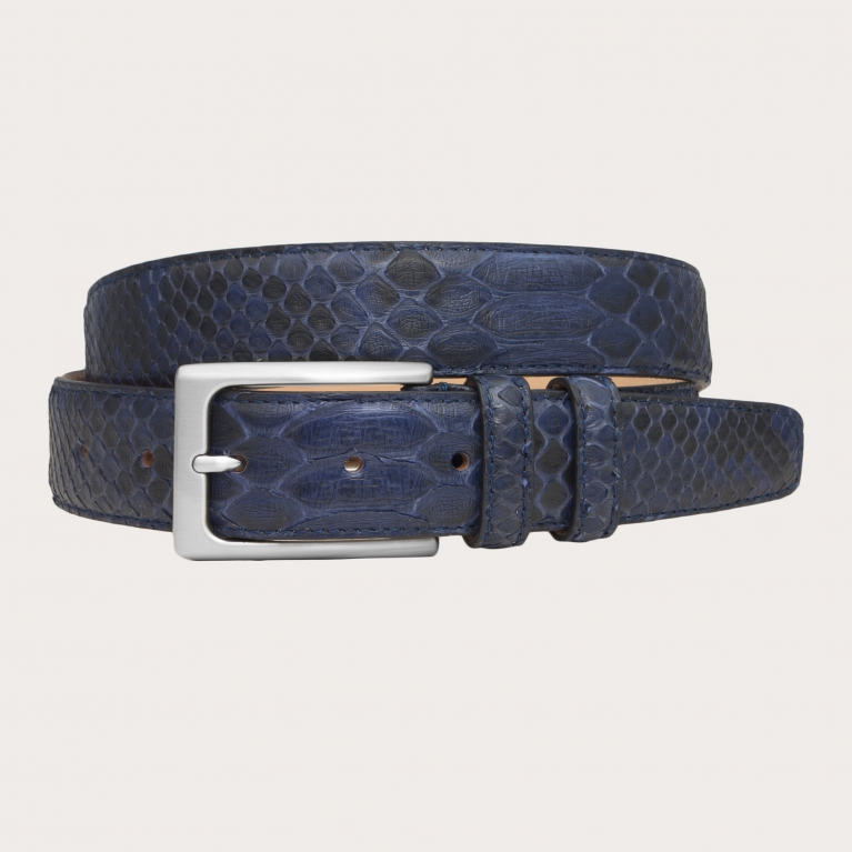 Blue python leather belt