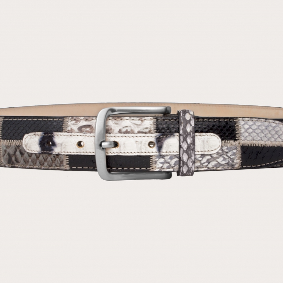 BRUCLE Black and white patchwork python belt