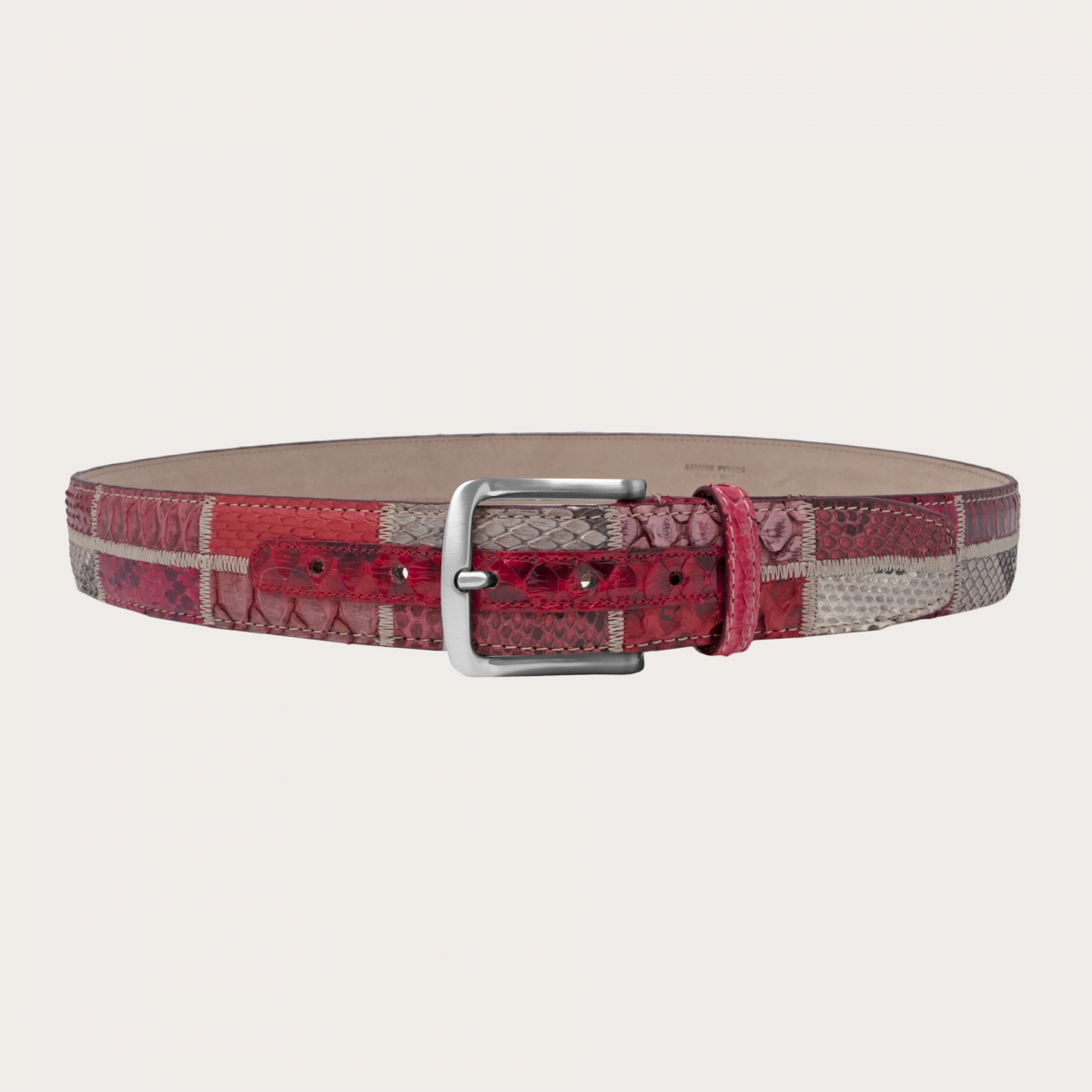 BRUCLE Cintura rossa in pitone patchwork