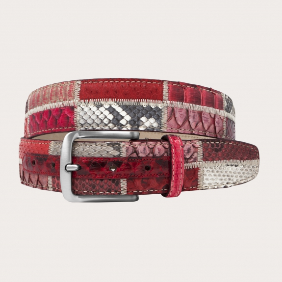 Genuine python leather belt, red patchwork