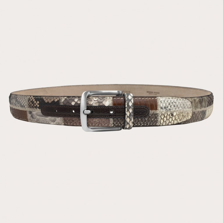 Casual patchwork python belt, brown and beige tones