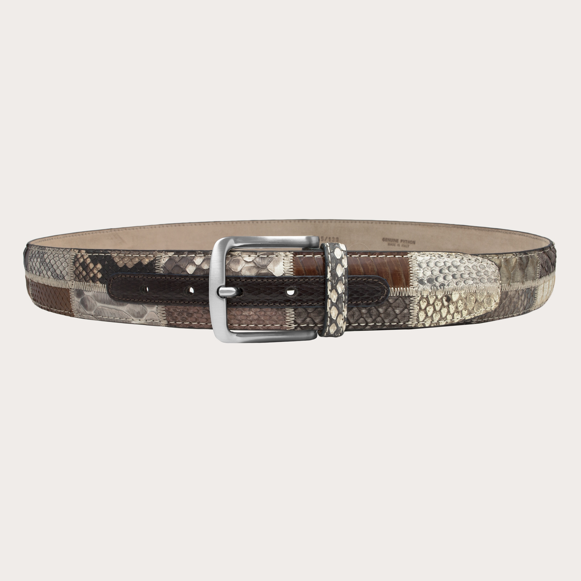 Brown and Beige Python Patchwork Belt Customizable | BRUCLE Luxury