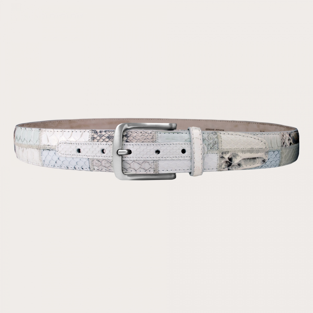 BRUCLE White and rock patchwork python belt