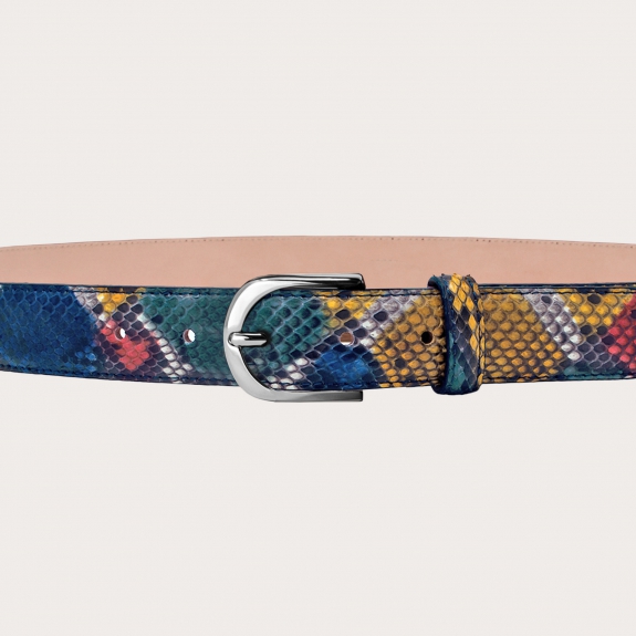 BRUCLE Original nickel free thin belt in hand-buffered python, multicolor