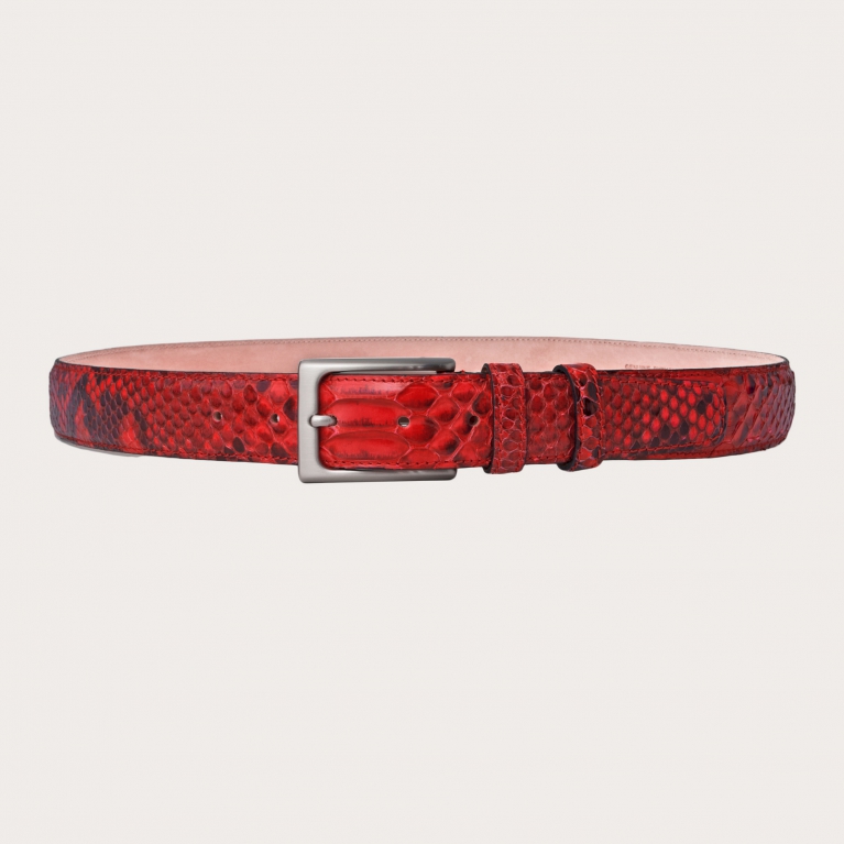 Elegant genuine python leather belt, red