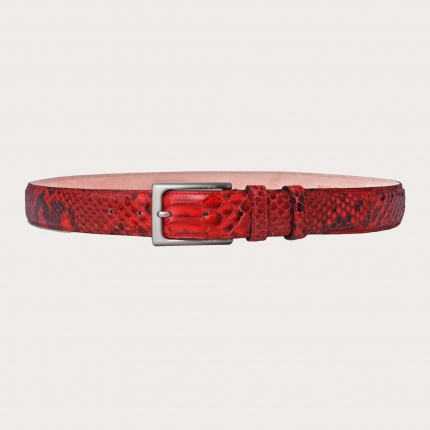 Elegant genuine python leather belt, red
