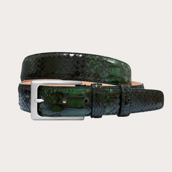 BRUCLE Refined belt in shiny green python leather