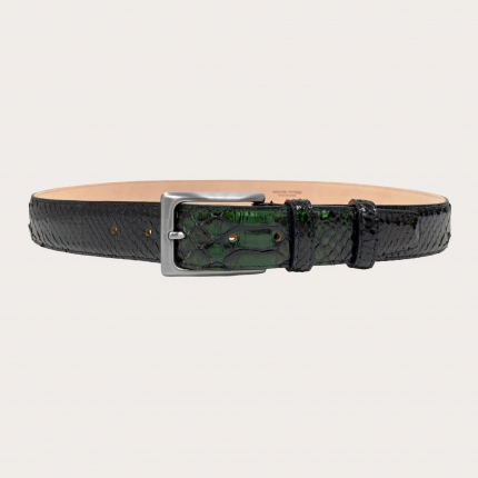 Cinturón refinado en piel de pitón verde brillante