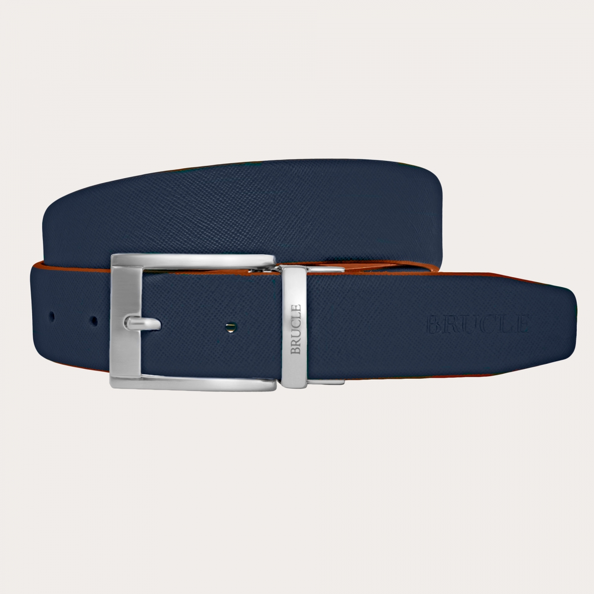 BRUCLE Reversible navy blue and leather belt