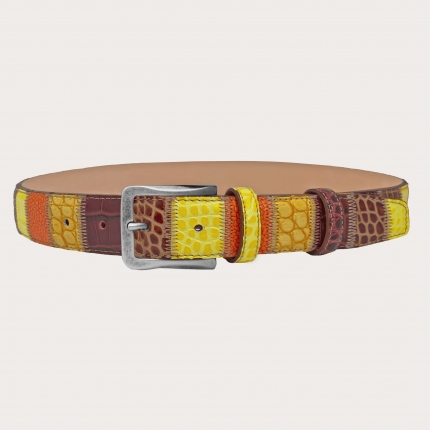 Multicolored patchwork belt in genuine leather