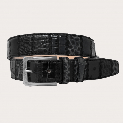 Genuine leather belt, black patchwork