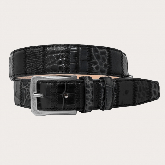 Black patchwork leather belt 