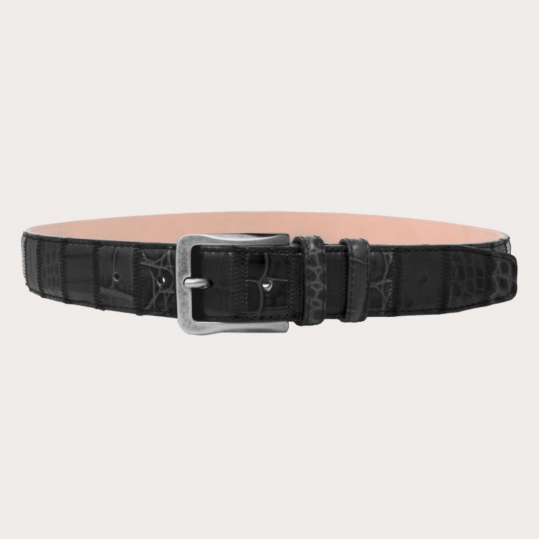 Black patchwork belt in genuine leather