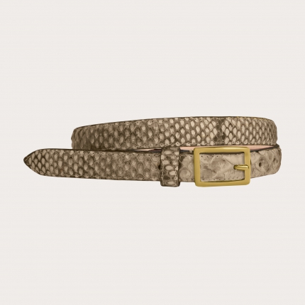 Thin shiny belt in python leather, powder color