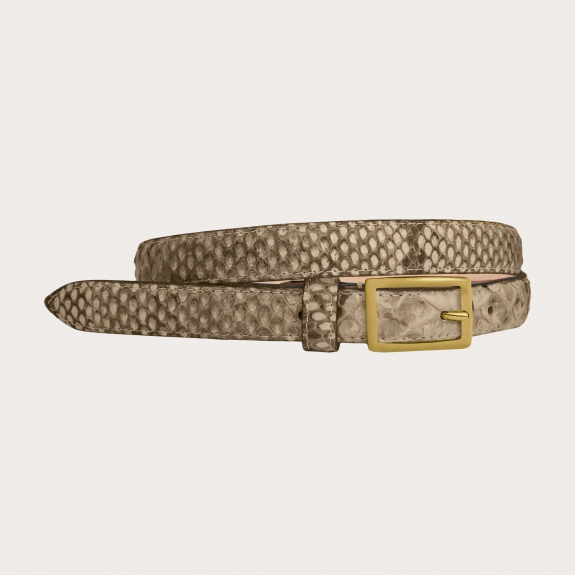 Thin shiny belt in python leather, powder color