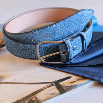 Genuine leather belt, vintage délavé light blue