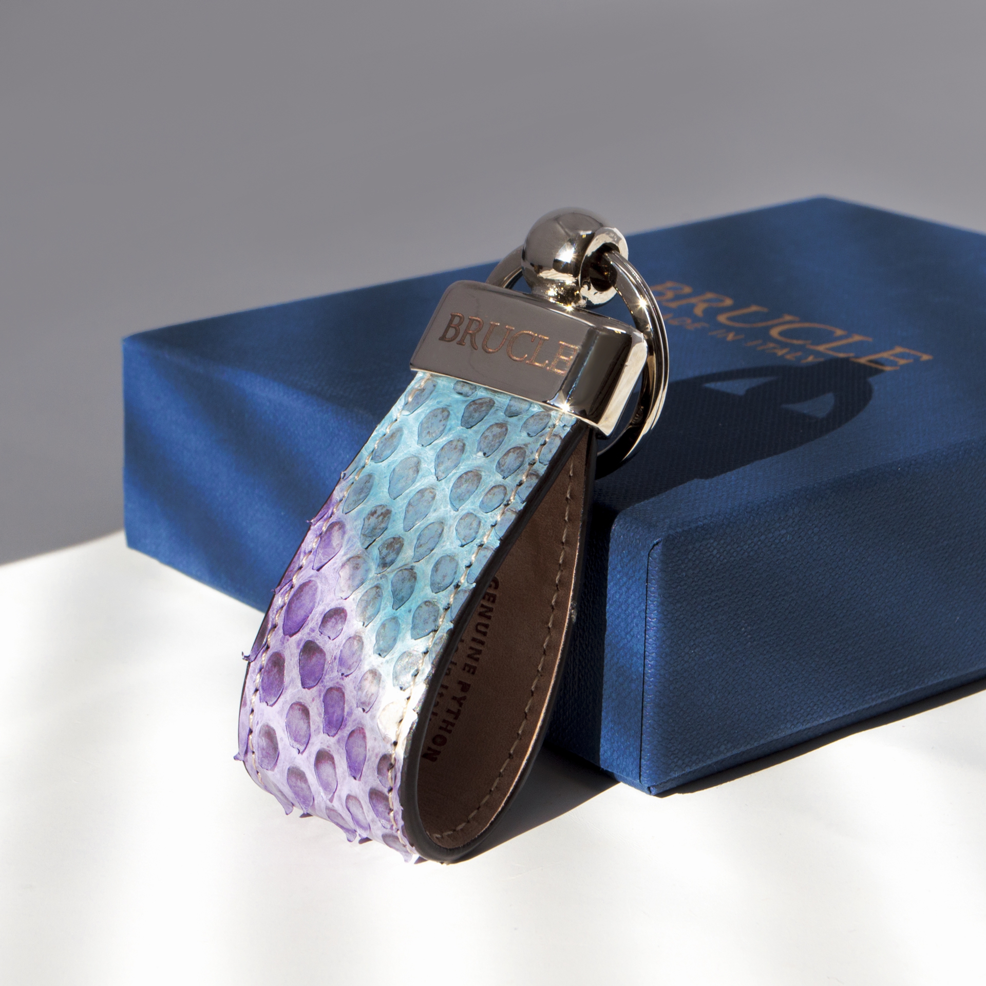 Genuine Python Leather keychain multicolor purple