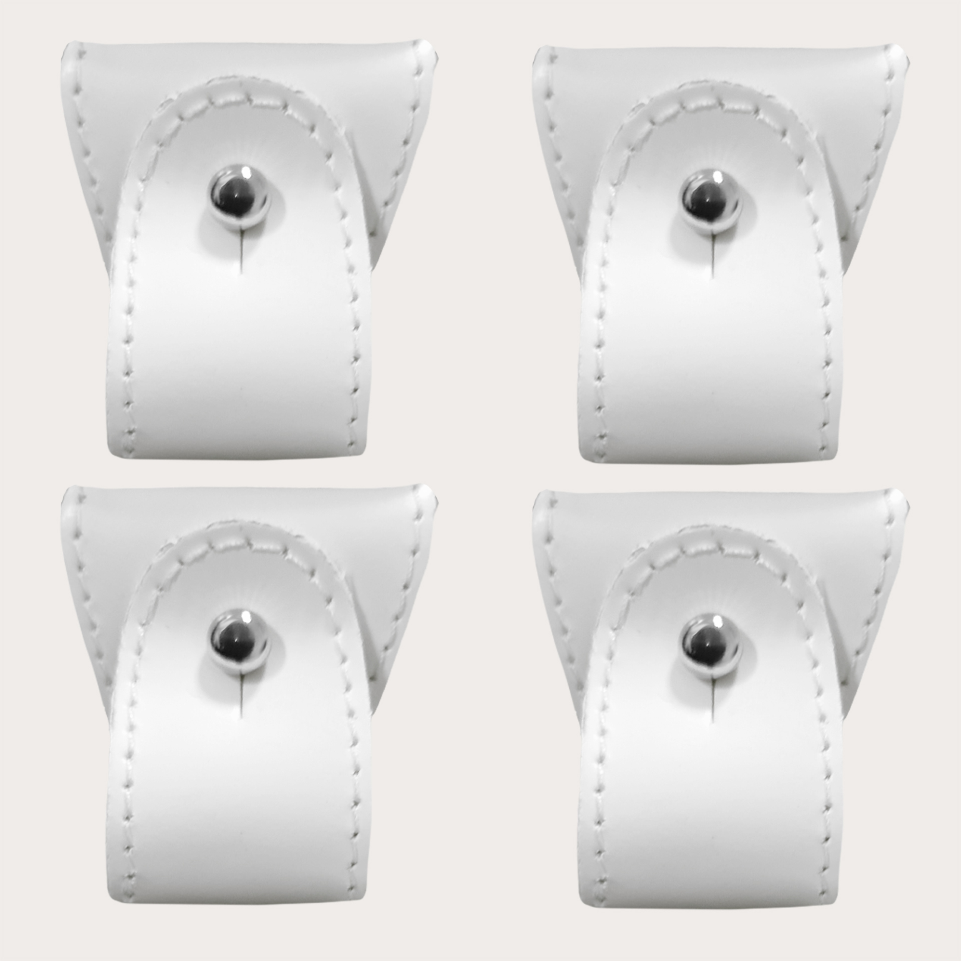 BRUCLE Replacement set of leather ends for dual use suspenders, 4 pcs., white