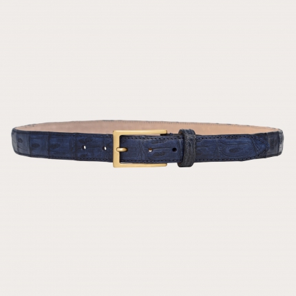 Refined nickel free thin belt in crocodile tail, blue colored by hand