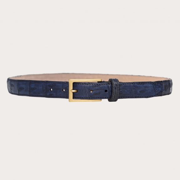 BRUCLE Cinturón fino sin níquel refinado en cola de cocodrilo, azul pintado a mano
