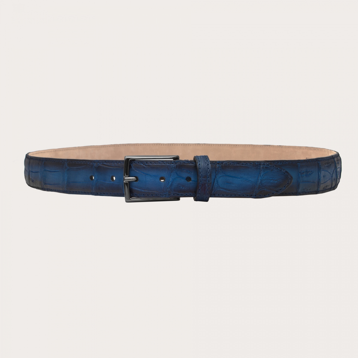 BRUCLE Trendiger Gürtel aus nickelfreiem Krokodilleder mit Patina, blau schattiert