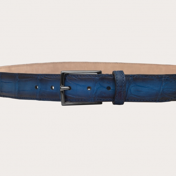 BRUCLE Cinturón Trendy en piel de cocodrilo sin níquel con pátina, degradado azul