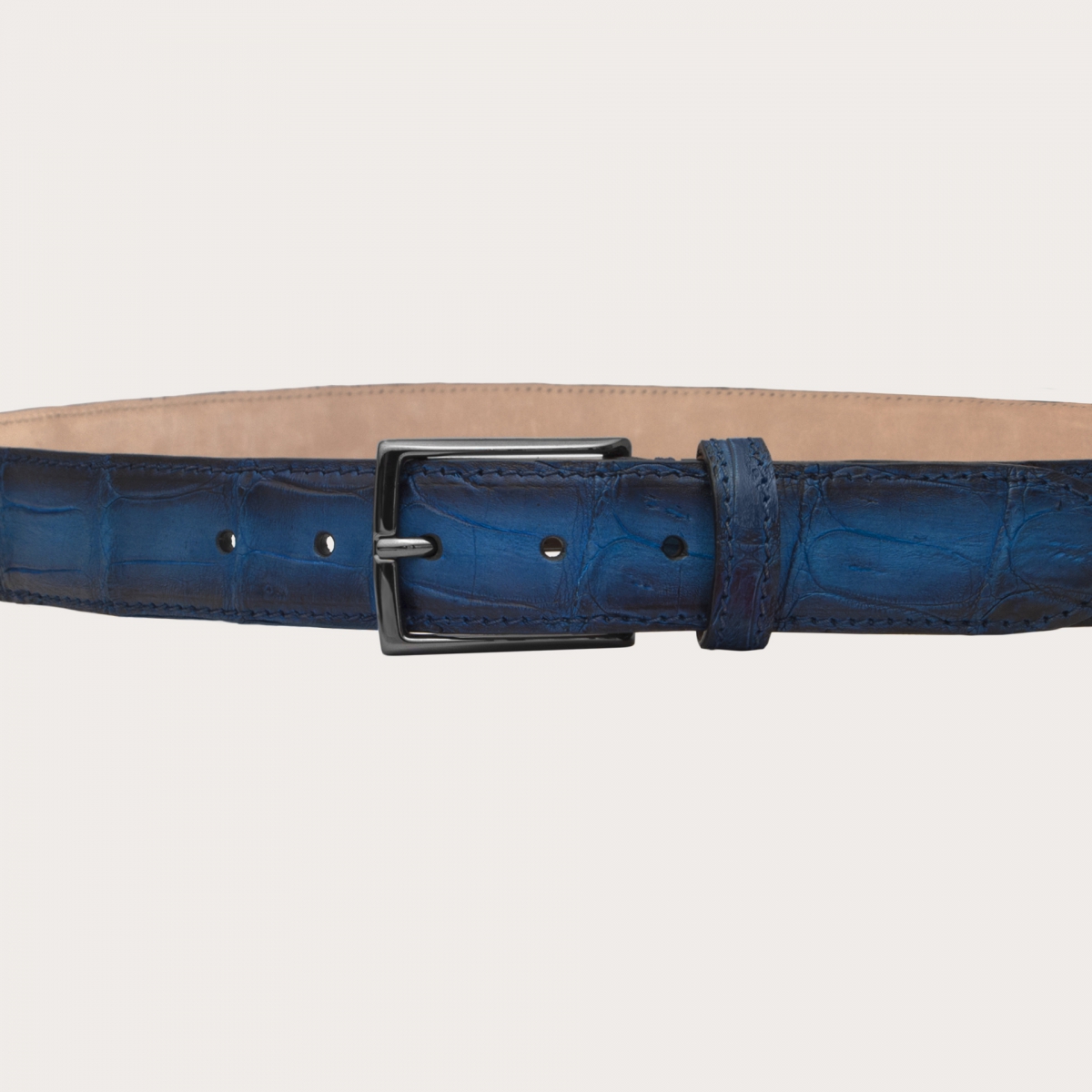 BRUCLE Cinturón Trendy en piel de cocodrilo sin níquel con pátina, degradado azul