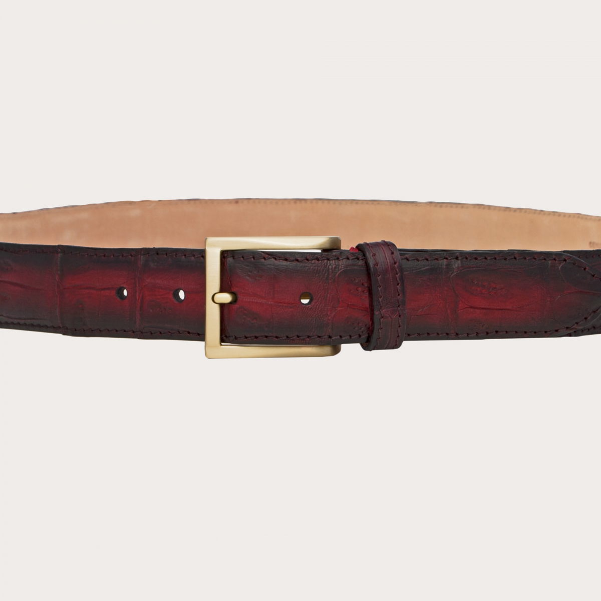 BRUCLE Von Hand patinierter, nickelfreier Gürtel für Männer und Frauen in Krokodil-Schwanz, Burgunder-Tönen