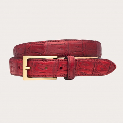Cintura elegante nickel free in coda di coccodrillo rossa colorata a mano