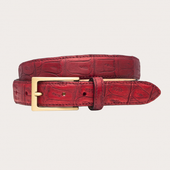 BRUCLE Cintura elegante in coda di coccodrillo rossa colorata a mano
