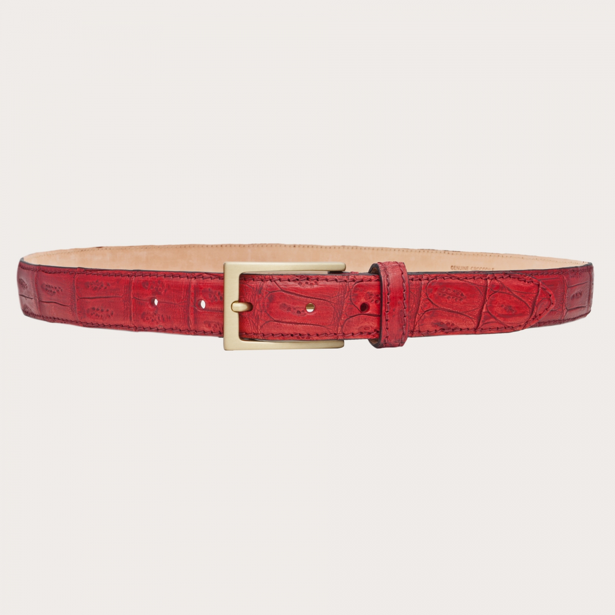BRUCLE Elegante cinturón en cola de cocodrilo roja coloreada a mano