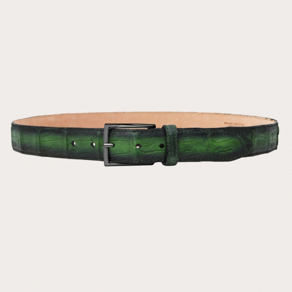 BRUCLE Elegante cintura in coda di coccodrillo nickel free patina verde sfumata